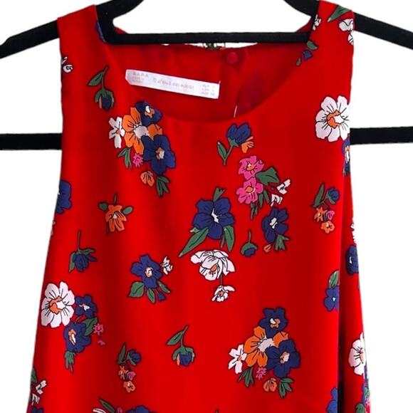 ZARA Sleeveless Open Back Tank Top Floral Blouse Red White Blue Small NWOT - Picture 7 of 12
